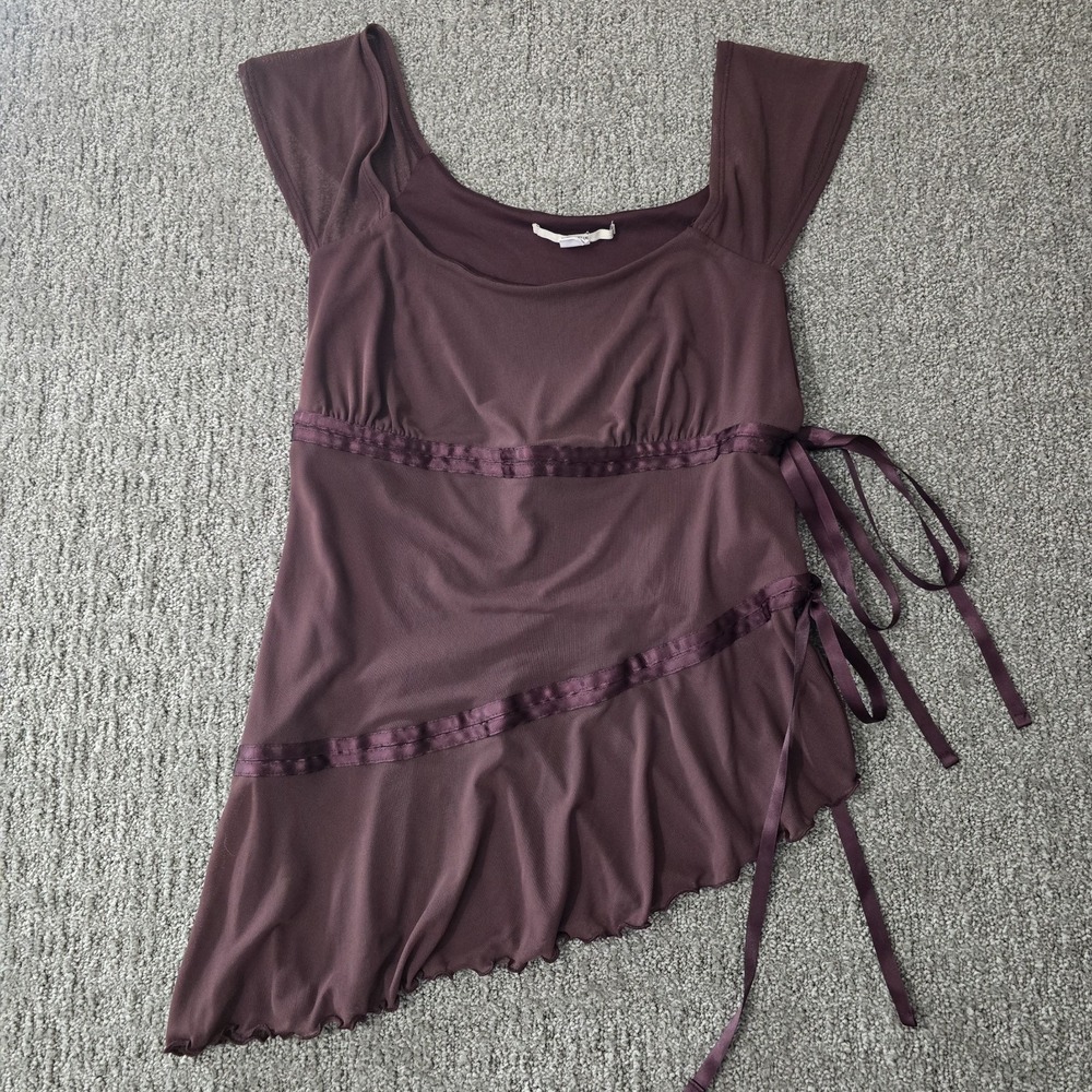 Kimchi Blu Mesh Tie Side Asymmetrical Top Brown Y2K Earth Fairy Size Large